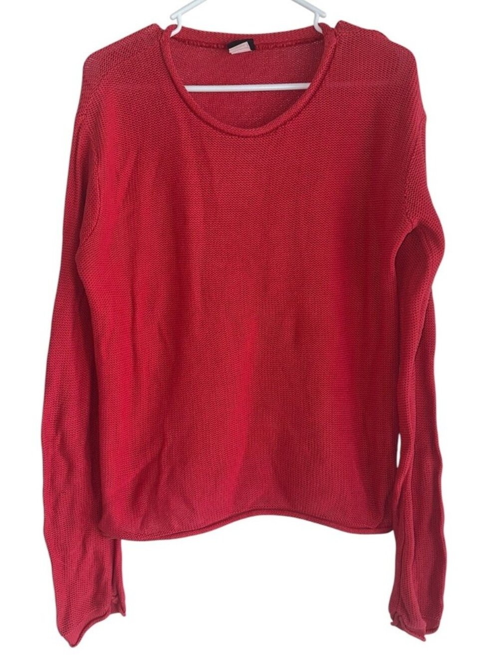VTG Y2K Juncture Womens 100% Cotton Rolled Hem Sweater Sz M Red Art Old Money